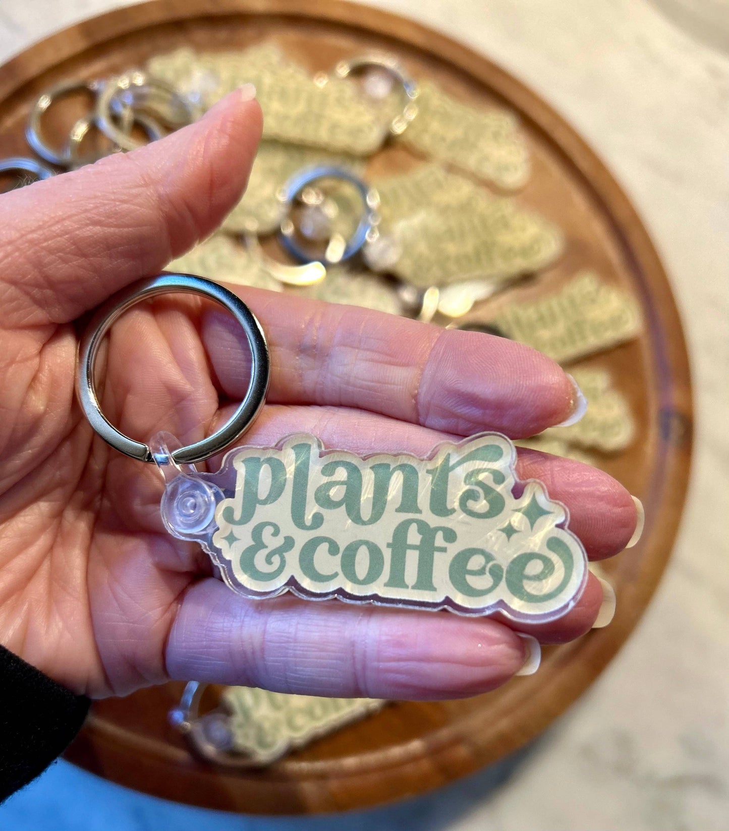 Plants & Coffee Keychain • sage