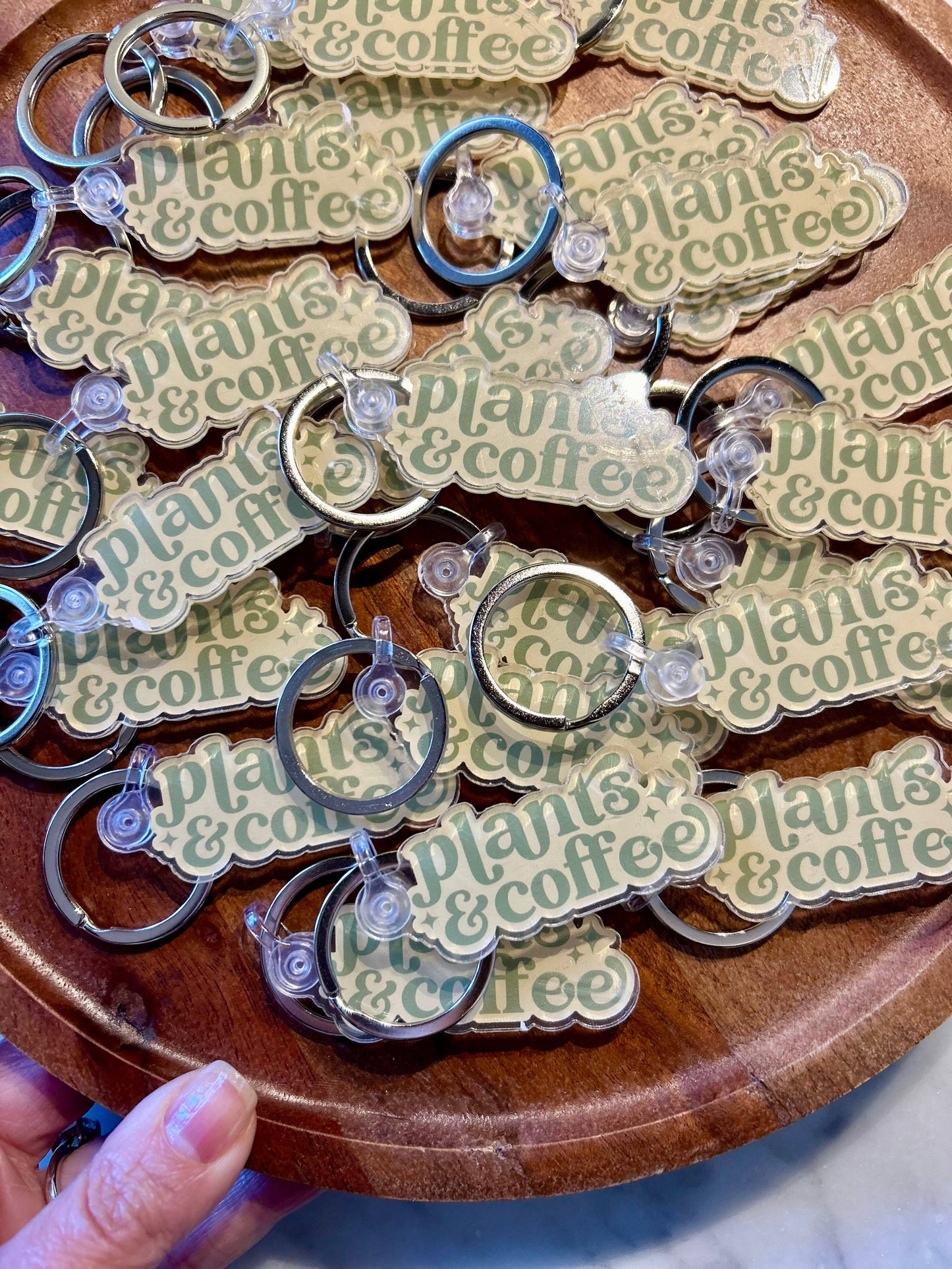 Plants & Coffee Keychain • sage