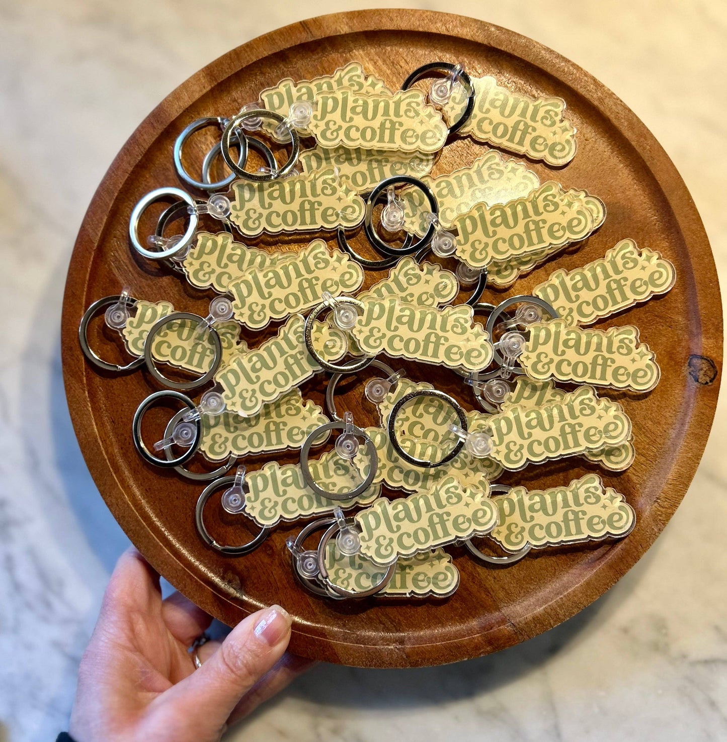 Plants & Coffee Keychain • sage