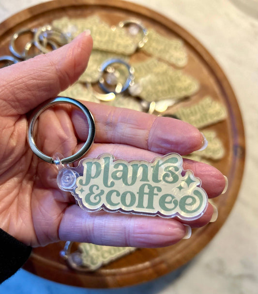 Plants & Coffee Keychain • sage