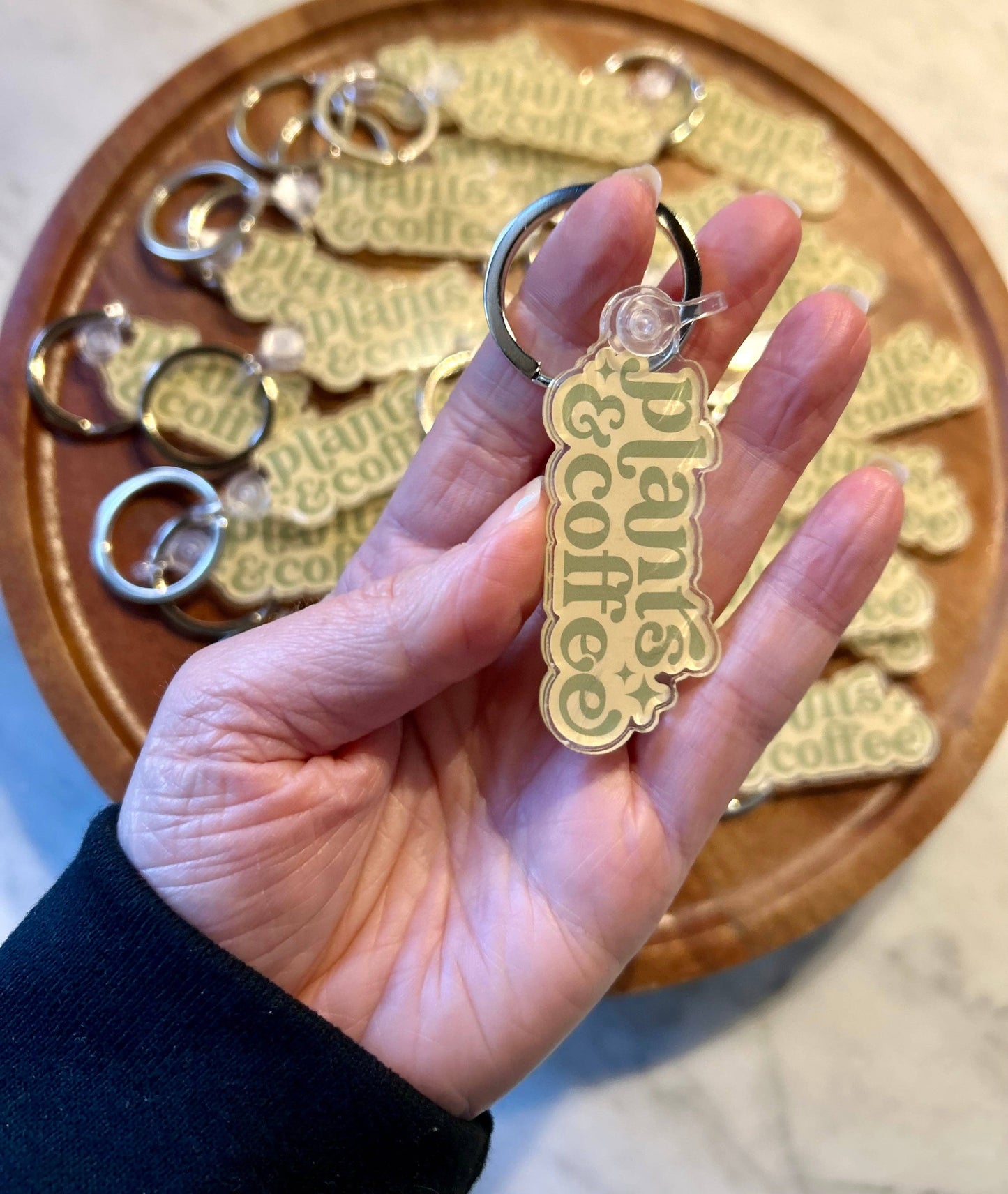 Plants & Coffee Keychain • sage